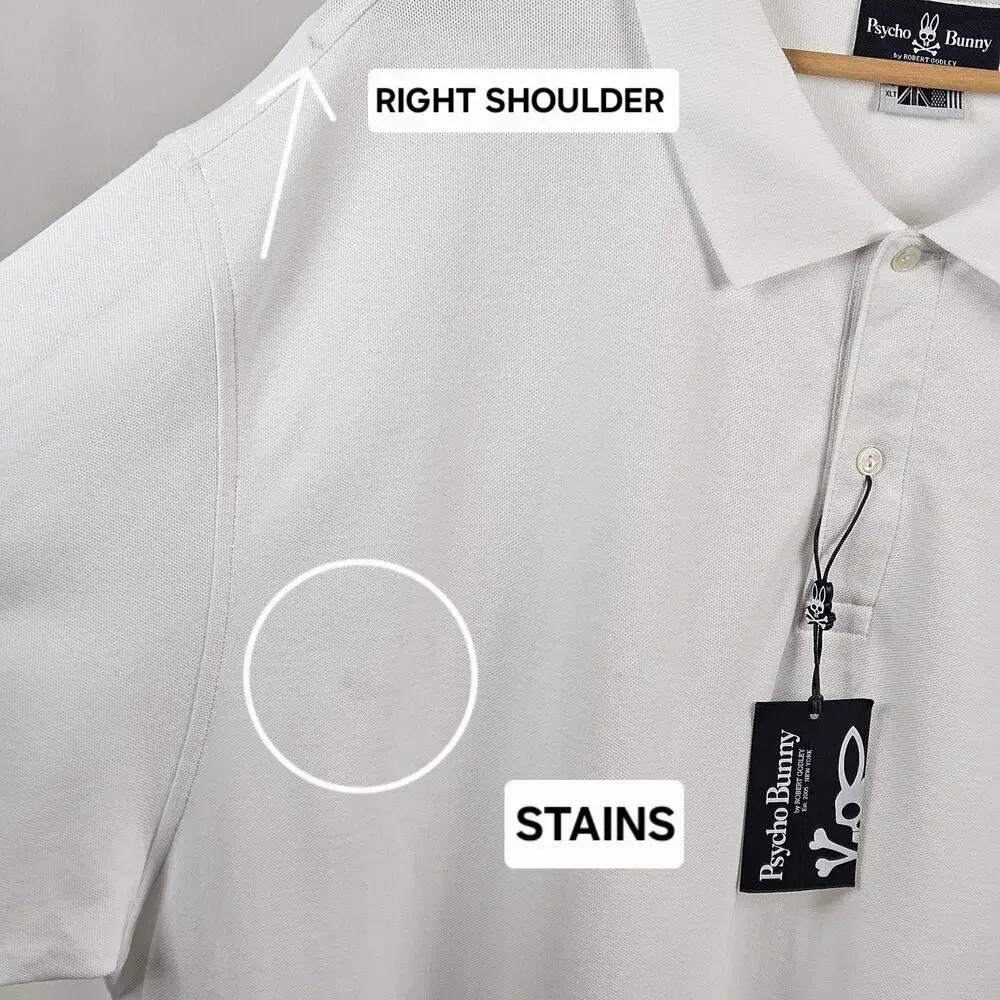 Psycho Bunny Big and Tall‎ Classic White Polo | Men's 4XLT | MULTIPLE STAINS